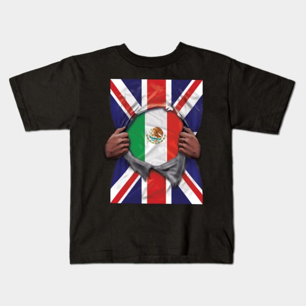 Mexico Flag Great Britain Flag Ripped - Gift for Mexican From Mexico Kids T-Shirt by Country Flags